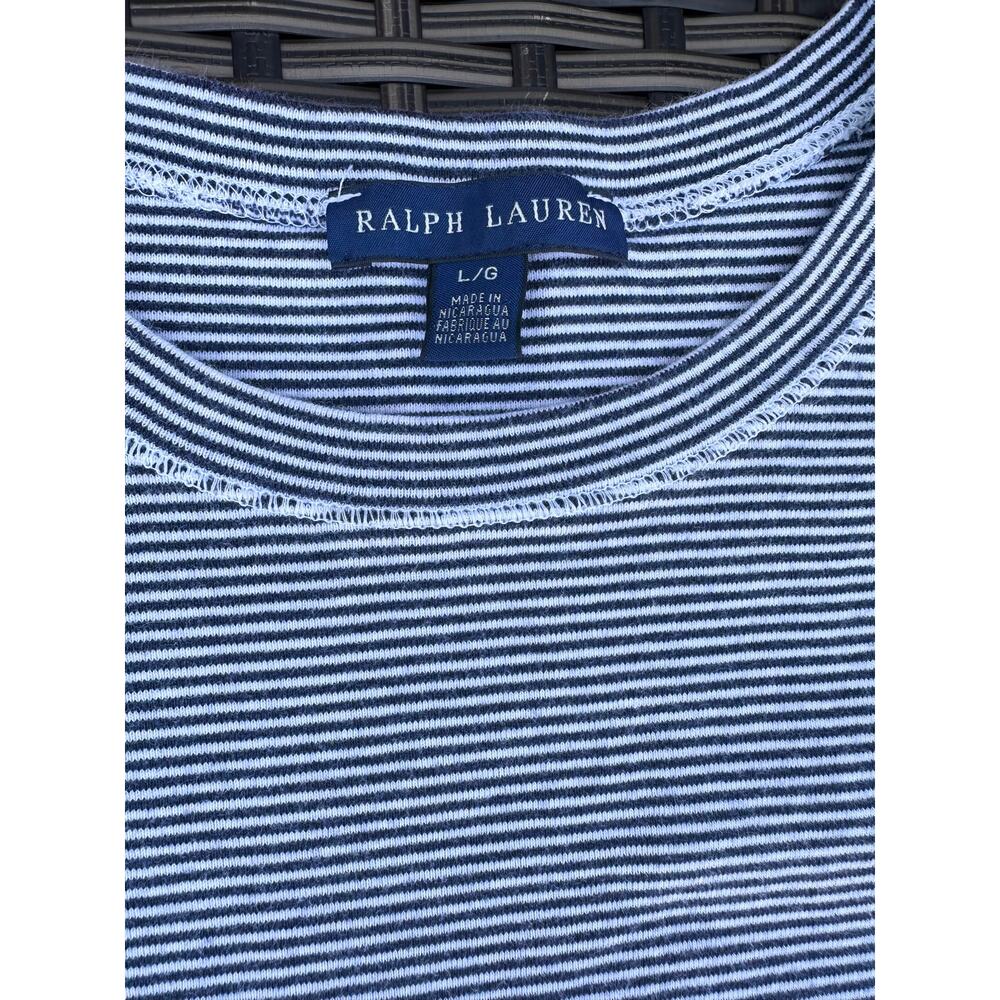 Women’s Ralph Lauren Navy & White Striped Crewneck Soft Cotton Tee Size L - Picture 4 of 5